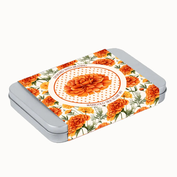 Marigold Flower Silk Scarf 90, Designed With Meaning