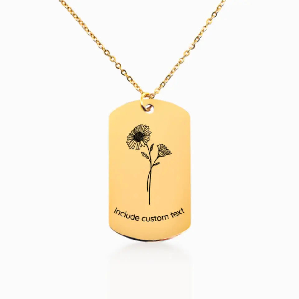 Birth Month Flower Dog Tag Necklace