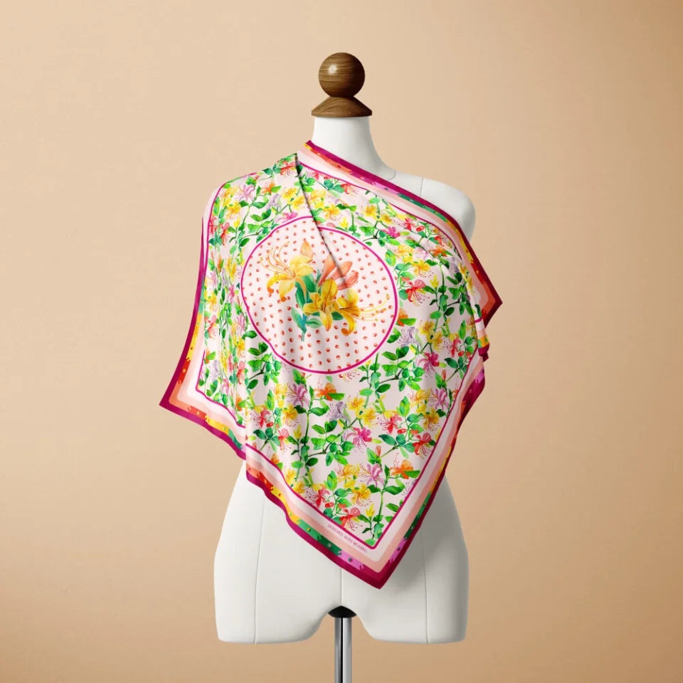 June Honeysuckle Birth Flower Silk Scarf 90, Designed With Meaning