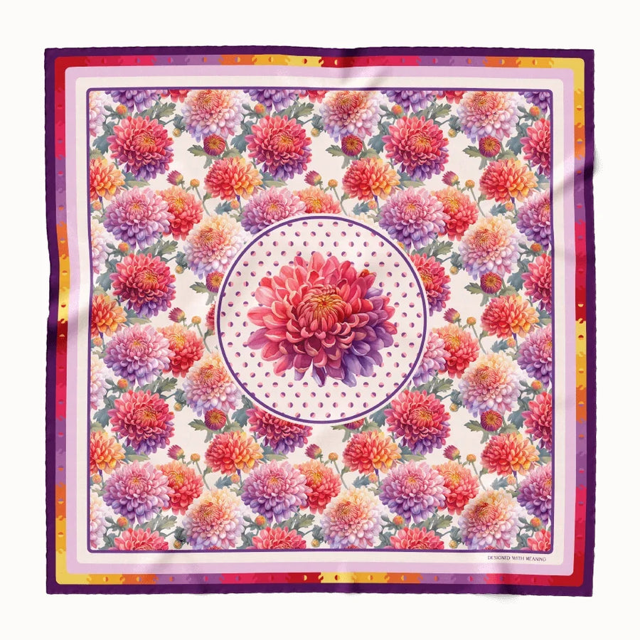 November Chrysanthemum Birth Flower Silk Scarf 90, Designed With Meaning