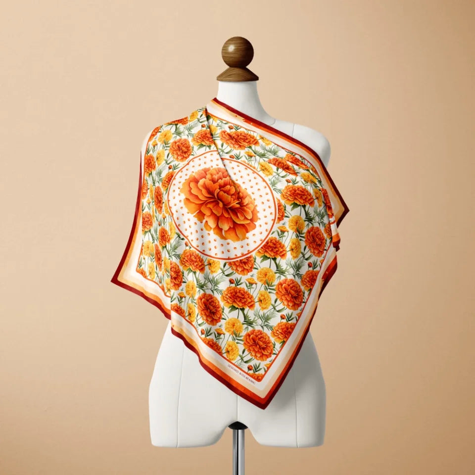 October Marigold Birth Flower Silk Scarf 90, Designed With Meaning