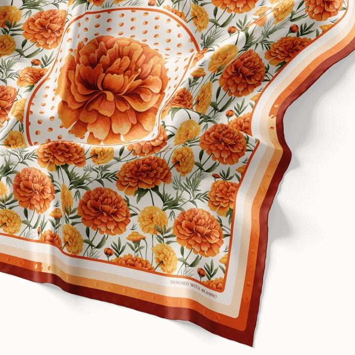 October Marigold Birth Flower Silk Scarf 90, Designed With Meaning