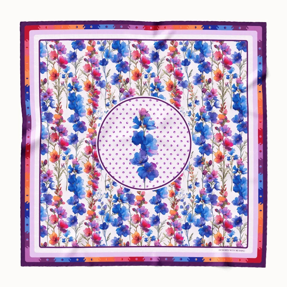 July Larkspur Birth Flower Silk Scarf 90, Designed With Meaning