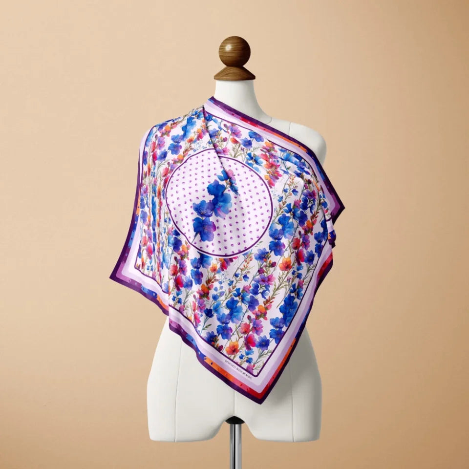 July Larkspur Birth Flower Silk Scarf 90, Designed With Meaning