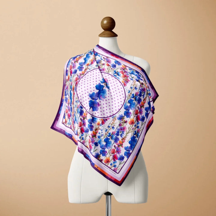 July Larkspur Birth Flower Silk Scarf 90, Designed With Meaning