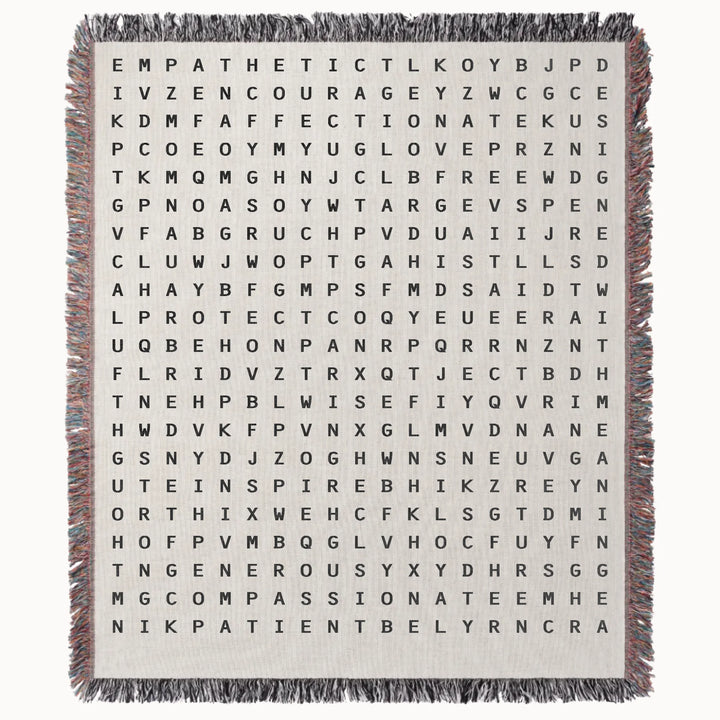 Mom Word Search Woven Throw Blanket, Personalized Gift for Mom, Designed With Meaning