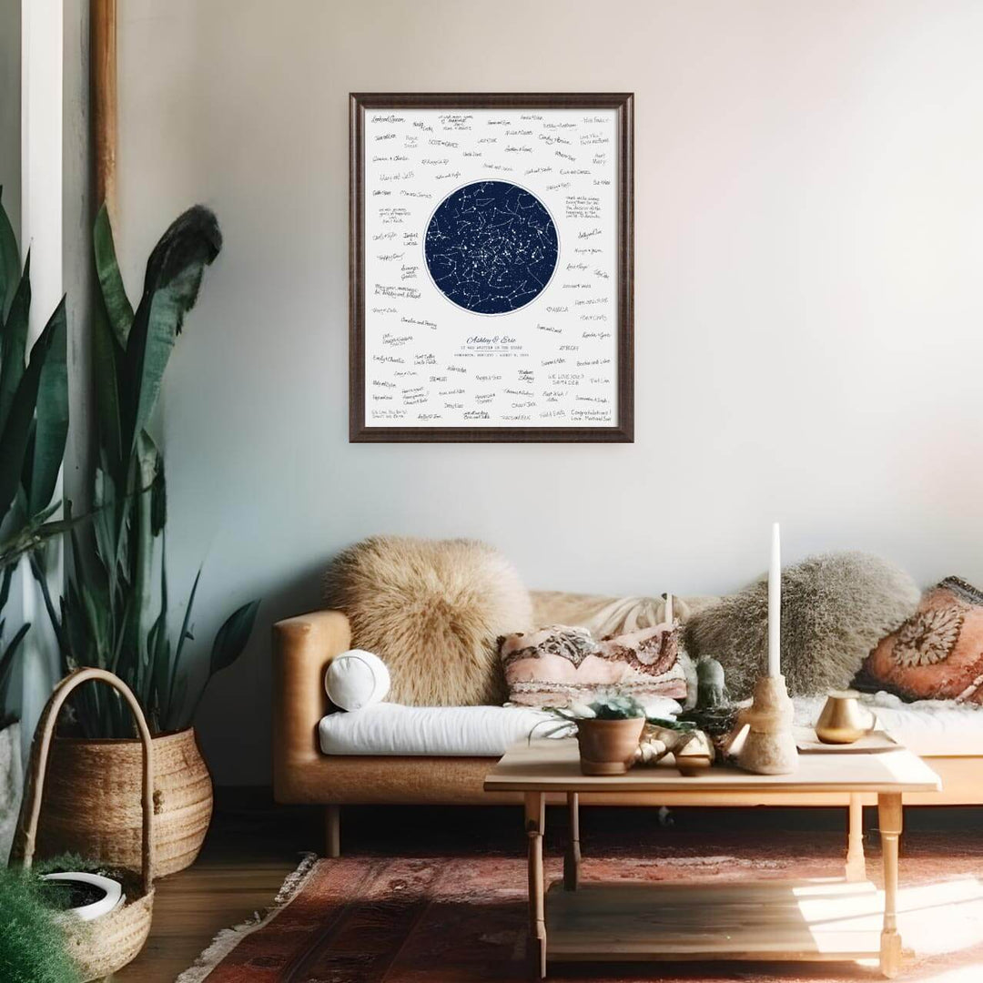 Wedding Guest Book Alternative, Star Map Print Personalized with 1 Night Sky, Espresso Beveled Frame, Styled#color-finish_espresso-beveled-frame