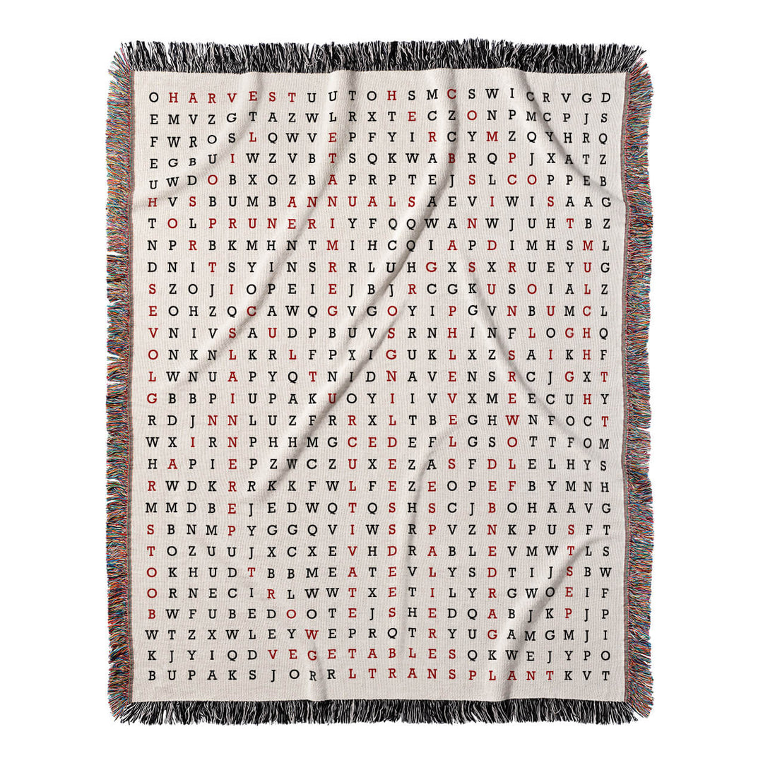 Green Thumb Word Search, 50x60 Woven Throw Blanket, Red#color-of-hidden-words_red