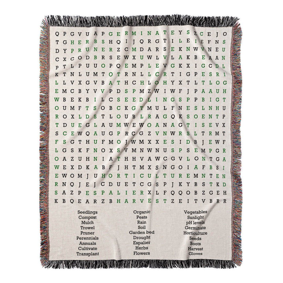 Green Thumb Word Search, 50x60 Woven Throw Blanket, Green#color-of-hidden-words_green