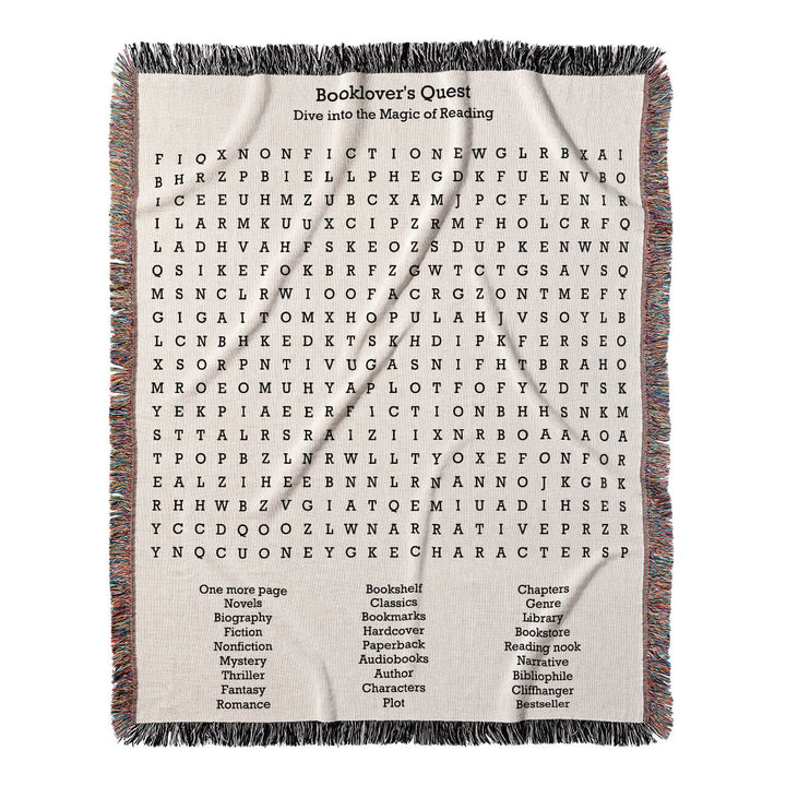 Booklover's Quest Word Search, 50x60 Woven Throw Blanket, Hidden#color-of-hidden-words_hidden