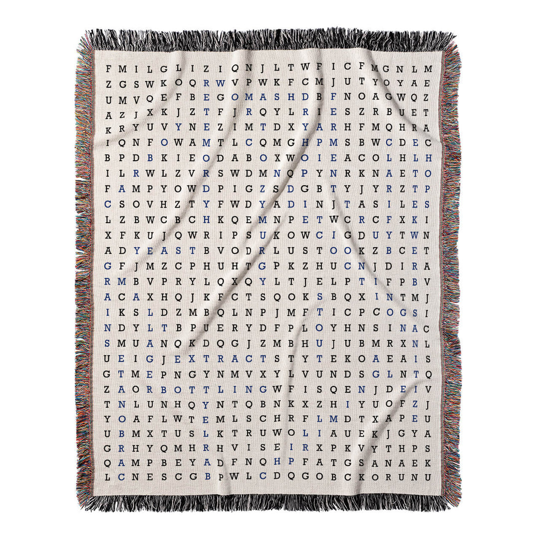 Brewmaster's Blueprint Word Search, 50x60 Woven Throw Blanket, Blue#color-of-hidden-words_blue