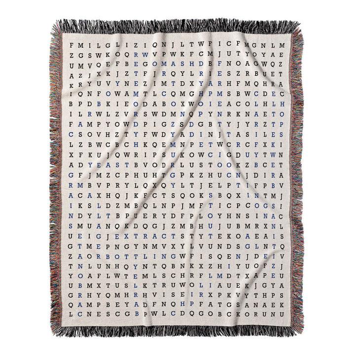 Brewmaster's Blueprint Word Search, 50x60 Woven Throw Blanket, Blue#color-of-hidden-words_blue