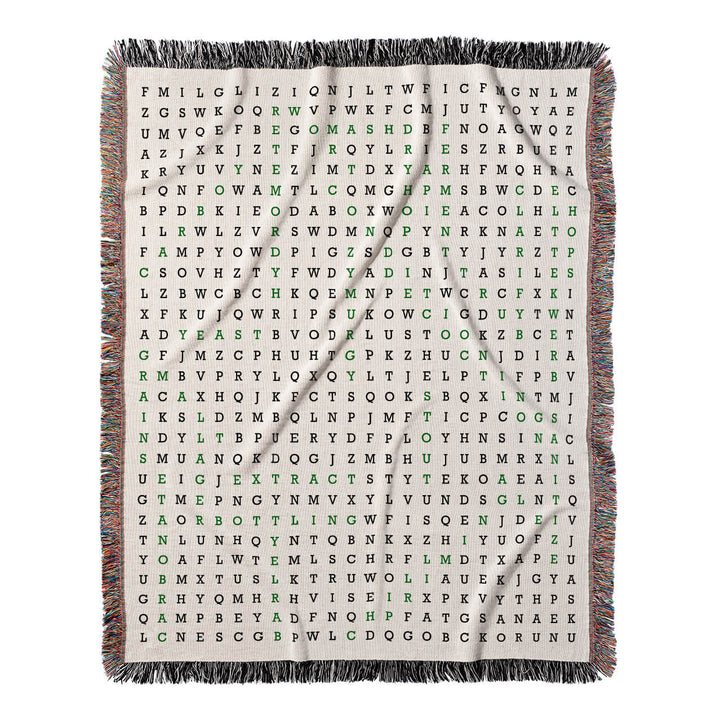 Brewmaster's Blueprint Word Search, 50x60 Woven Throw Blanket, Green#color-of-hidden-words_green