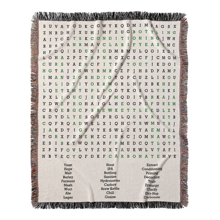 Brewmaster's Blueprint Word Search, 50x60 Woven Throw Blanket, Green#color-of-hidden-words_green