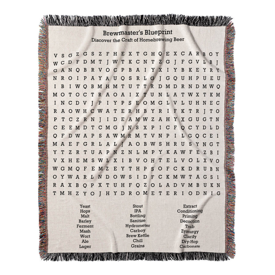 Brewmaster's Blueprint Word Search, 50x60 Woven Throw Blanket, Hidden#color-of-hidden-words_hidden
