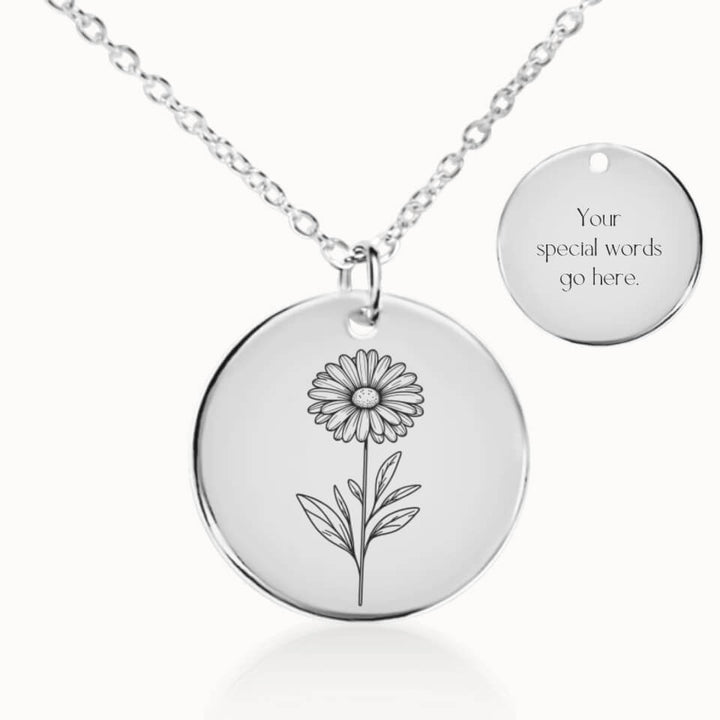 April Birth Flower Pendant Necklace in Silver, Personalized Gift for Her