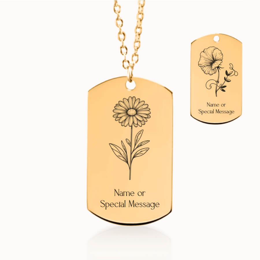 April Birth Month Flower Tag Pendant in Gold, Daisy and Sweet Pea Gift