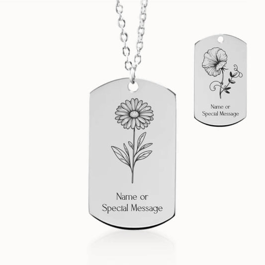 April Birth Month Flower Tag Pendant in Silver, Daisy and Sweet Pea Gift