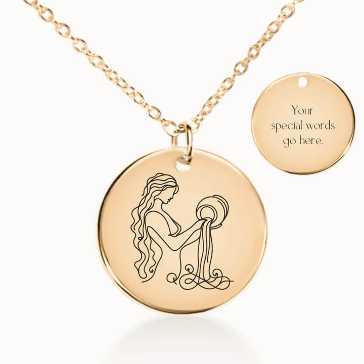 Aquarius Zodiac Pendant Necklace in Gold, Personalized Gift for Her