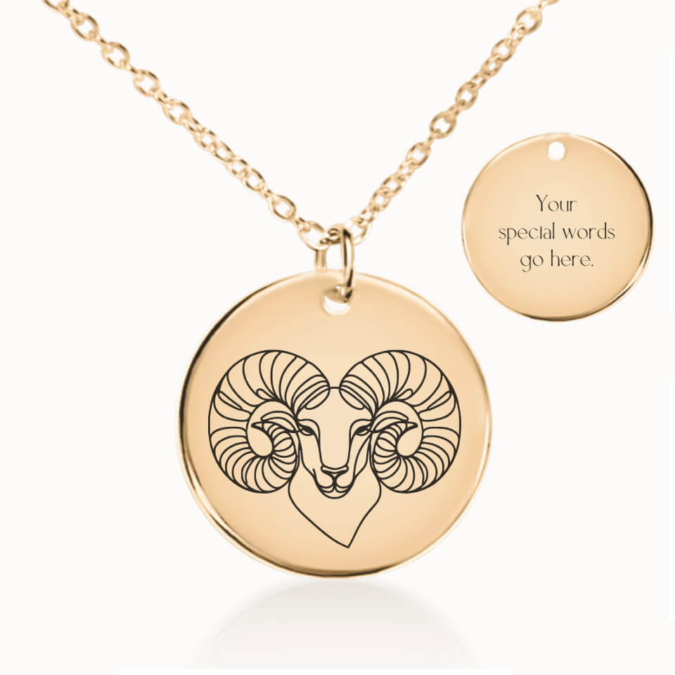 Aries Zodiac Pendant Necklace in Gold, Personalized Gift for Her