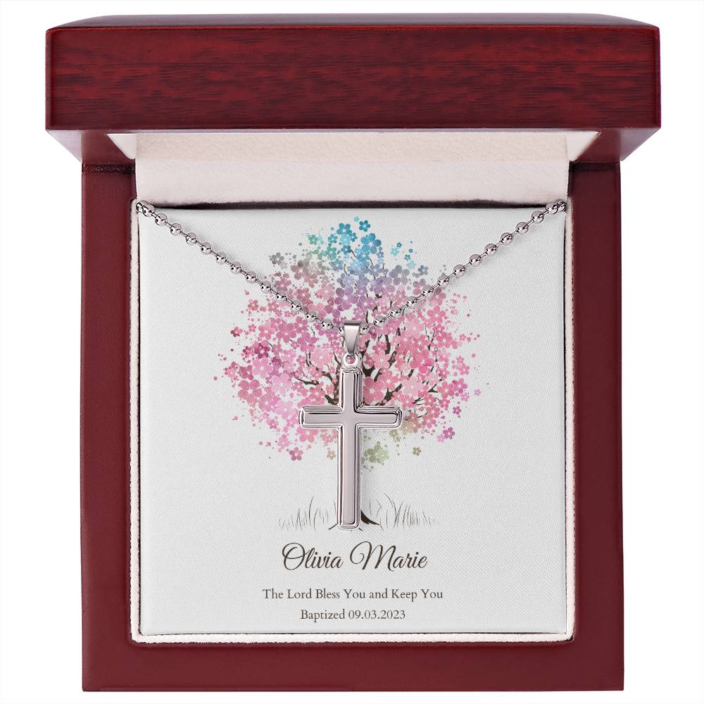 Cross Necklace - Baptism Gift for Girl - Personalized