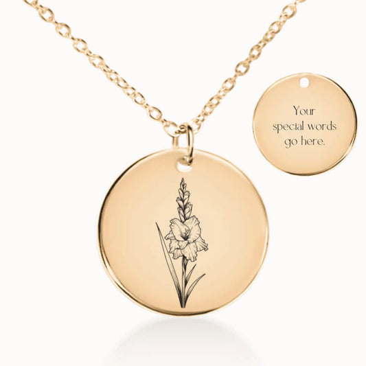 August Birth Flower Pendant Necklace in Gold, Personalized Gift for Her