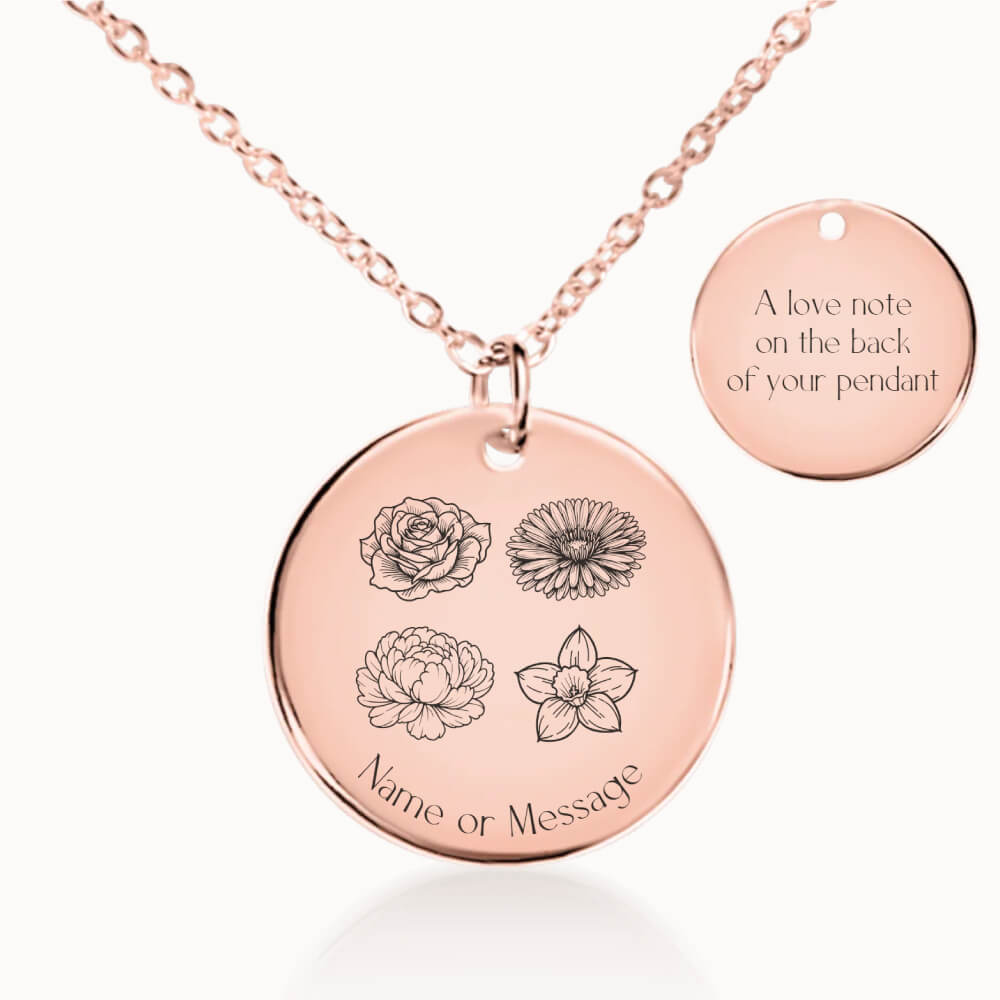 Birth Flower Garden Pendant Necklace in Rose Gold, Personalized Gift for Her