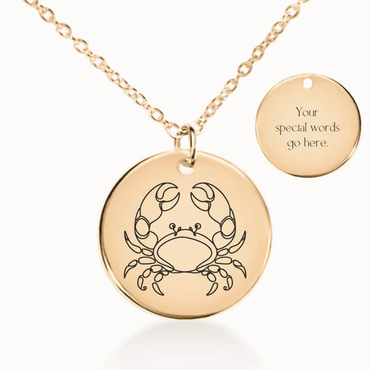 Cancer Zodiac Pendant Necklace in Gold, Personalized Gift for Her