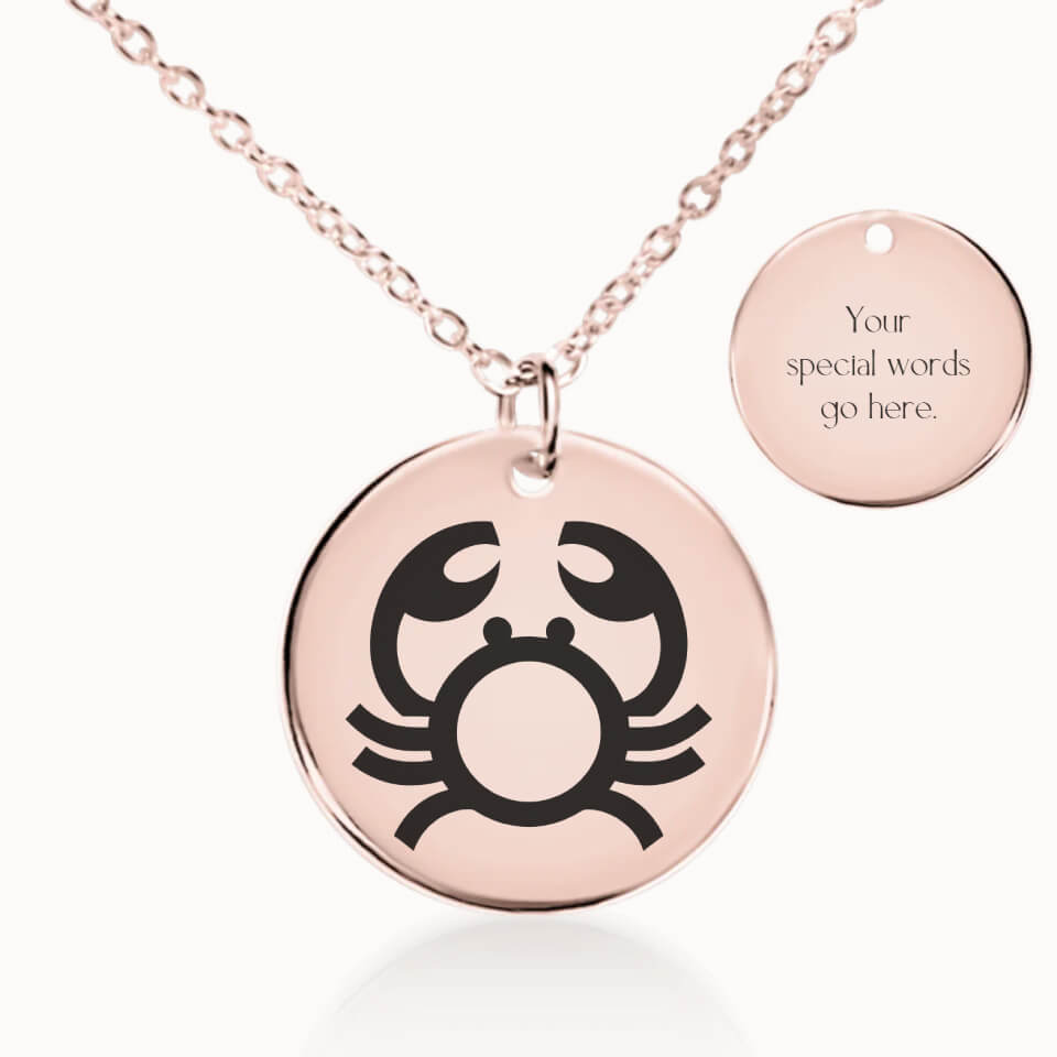 Cancer Zodiac Pendant Necklace in Rose Gold, Personalized Gift for Her