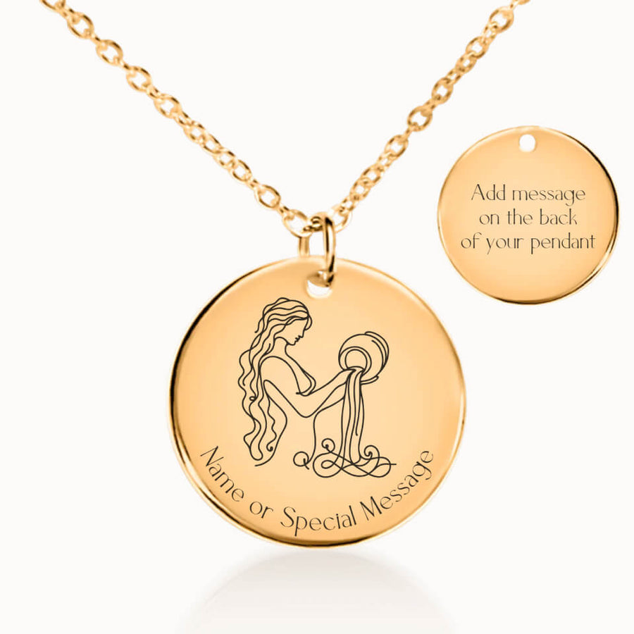 Classic Aquarius Zodiac Necklace in Gold, Personalized Gift, Designed With Meaning