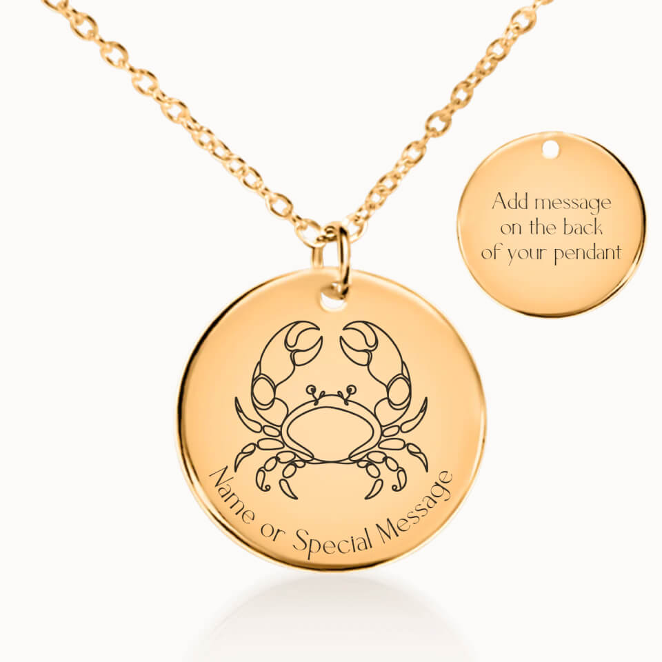 Classic Cancer Zodiac Necklace in Gold, Personalized Gift, Designed With Meaning