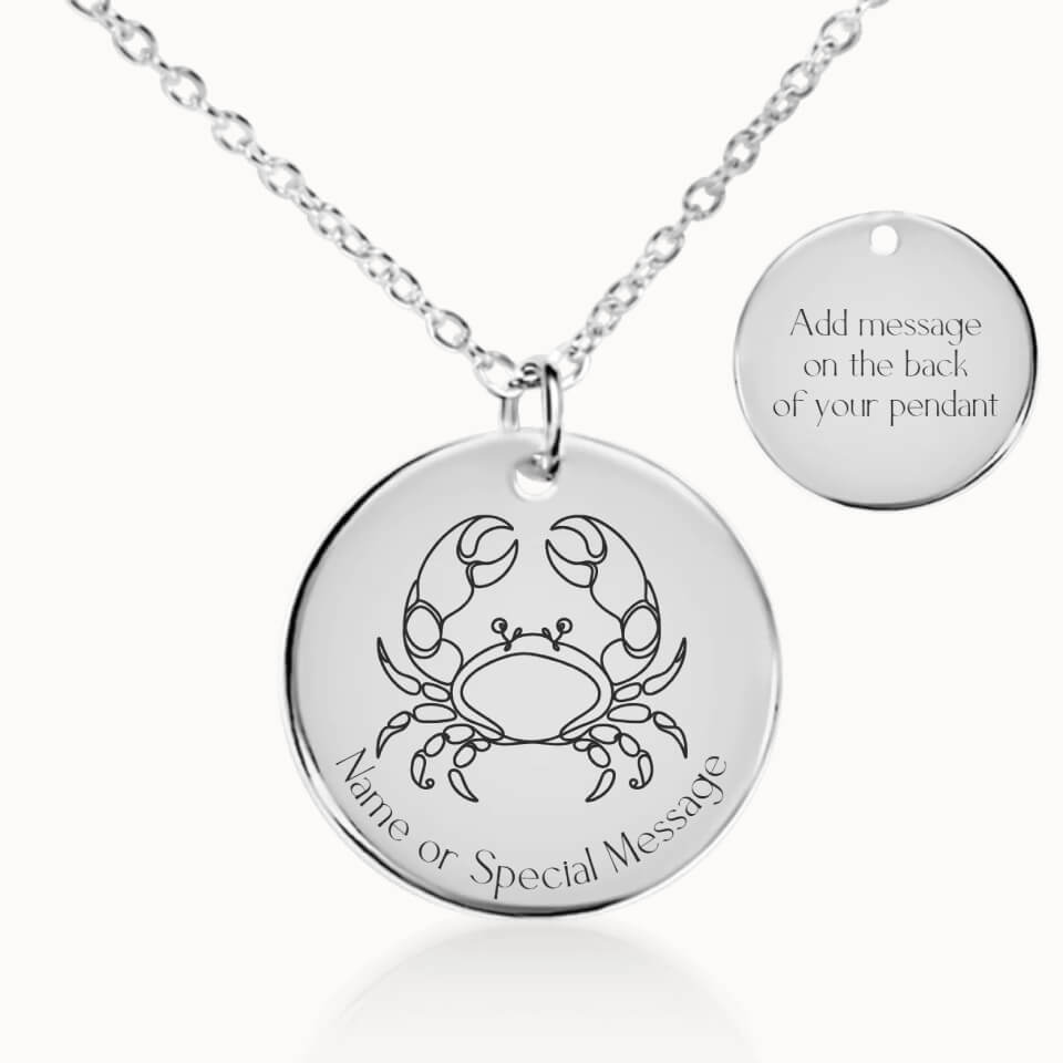 Classic Cancer Zodiac Necklace in Silver, Personalized Gift, Designed With Meaning