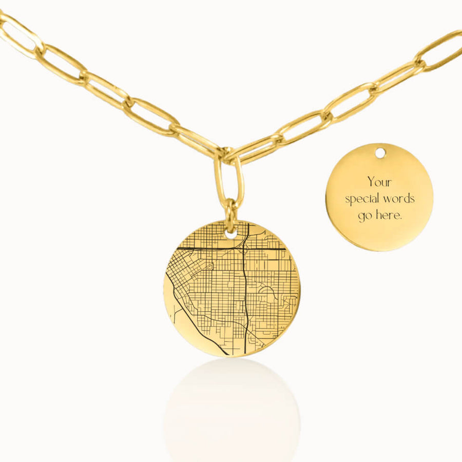 Classic City Street Map Necklace with Paperclip Chain in Gold, Personalized Gift, Designed With Meaning