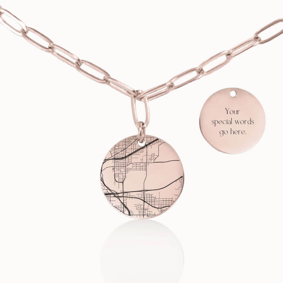 Classic City Street Map Necklace with Paperclip Chain in Rose Gold, Personalized Gift, Designed With Meaning