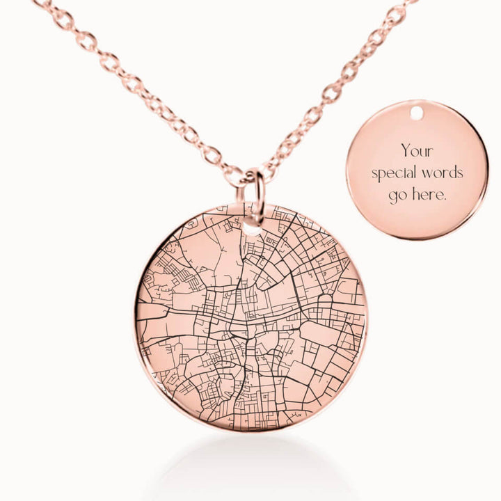 Classic City Street Map Necklace in Rose Gold, Personalized Gift, Designed With Meaning