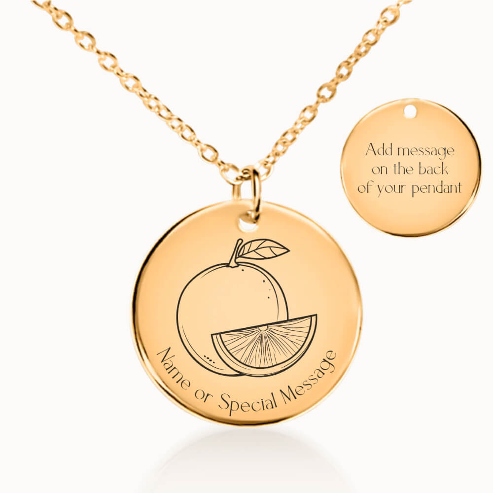 Personalized Orange Necklace, Classic Pendant in Gold, Citrus Fruit Gift for Her