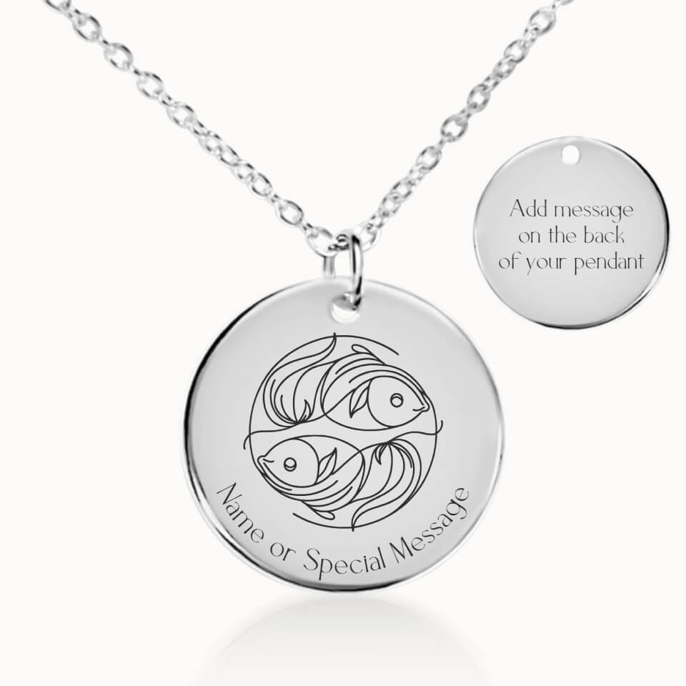 Classic Pisces Zodiac Necklace in Silver, Personalized Gift, Designed With Meaning