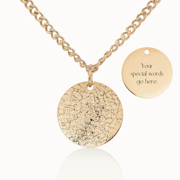 Classic Star Map Necklace with Cuban Link Chain in Gold, Personalized Gift, Designed With Meaning