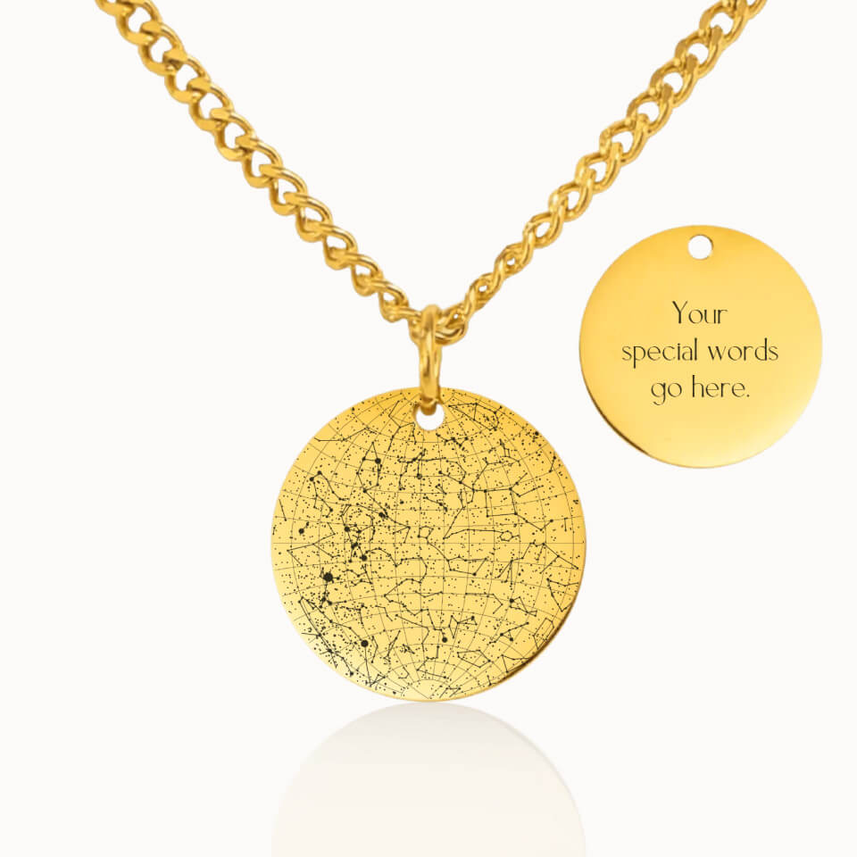 Classic Star Map Necklace with Cuban Link Chain in Gold, Personalized Gift, Designed With Meaning