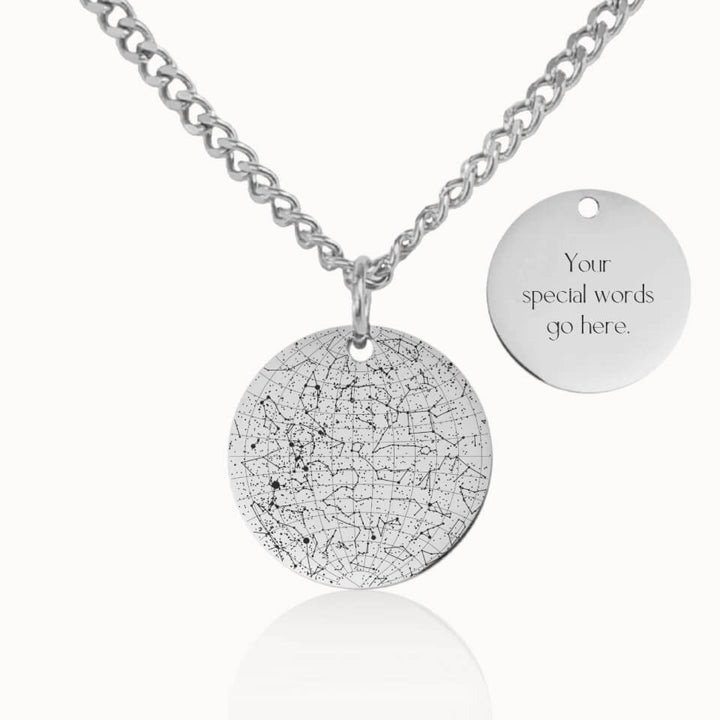 Classic Star Map Necklace with Cuban Link Chain in Silver, Personalized Gift, Designed With Meaning