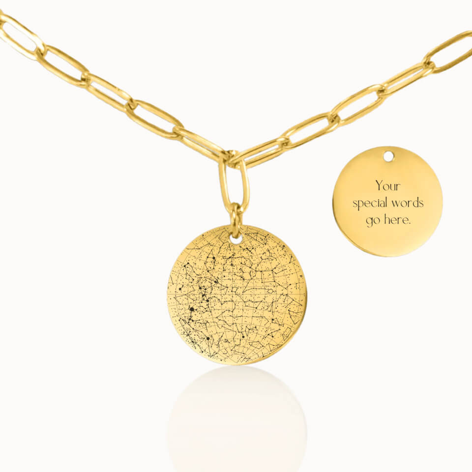 Classic Star Map Necklace with Paperclip Chain in Gold, Personalized Gift, Designed With Meaning