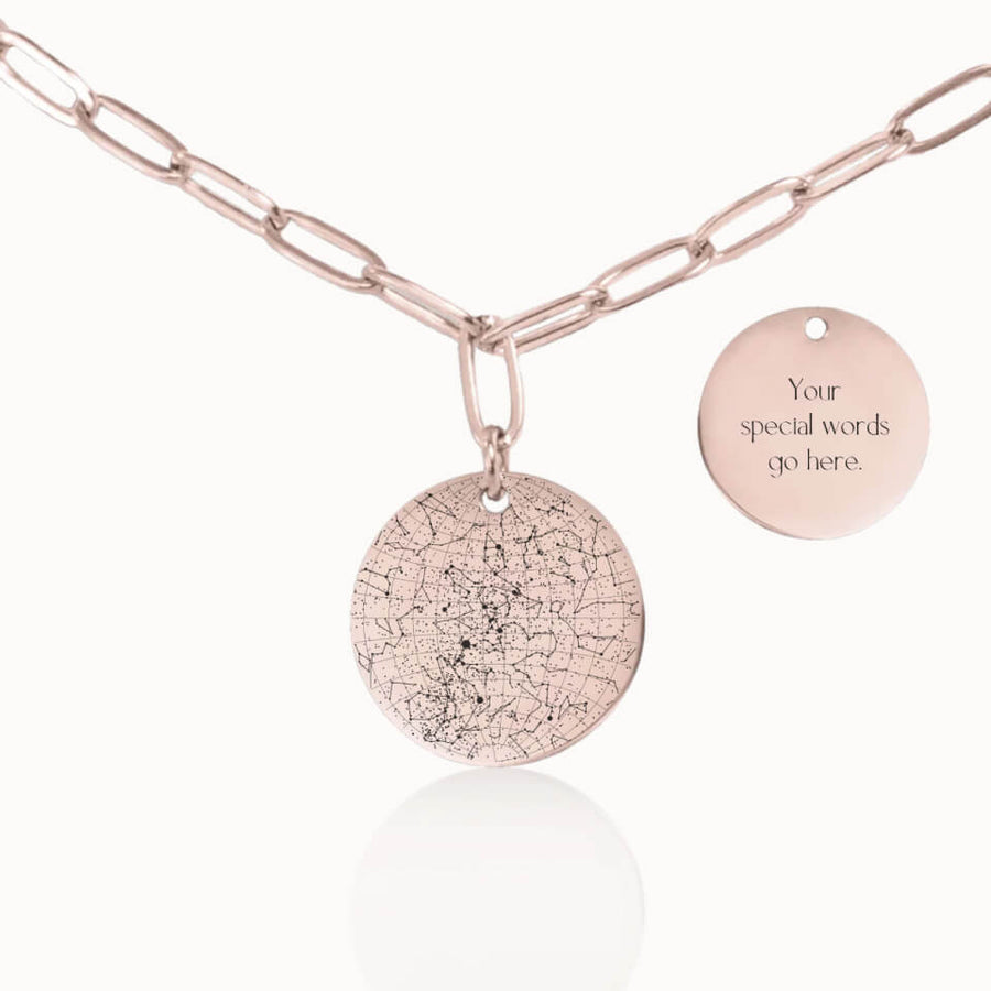 Classic Star Map Necklace with Paperclip Chain in Rose Gold, Personalized Gift, Designed With Meaning