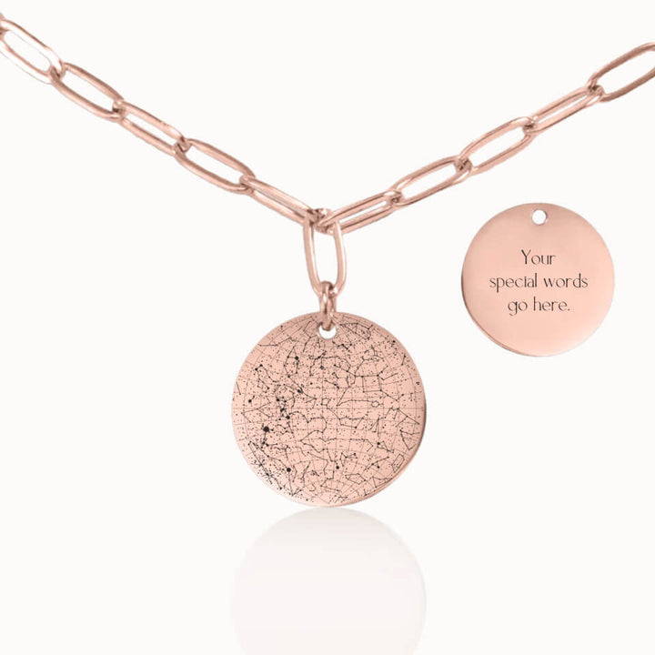 Classic Star Map Necklace with Paperclip Chain in Rose Gold, Personalized Gift, Designed With Meaning