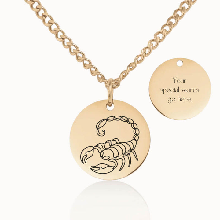 Classic Zodiac Sign Necklace with Cuban Link Chain in Gold, Personalized Gift, Designed With Meaning