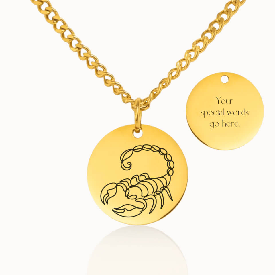 Classic Zodiac Sign Necklace with Cuban Link Chain in Gold, Personalized Gift, Designed With Meaning