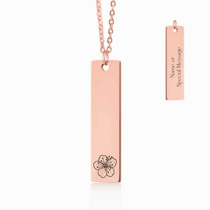 Vertical Birth Flower Necklace in Rose Gold, Personalized Gift for Her