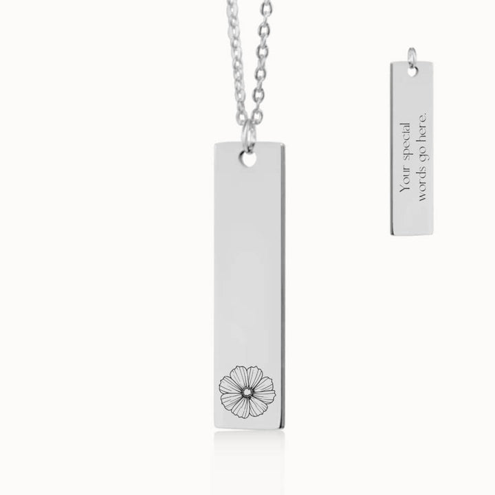 Custom Birth Flower Necklace, Personalized Vertical Pendant in Silver, Gift for Her, Designed With Meaning