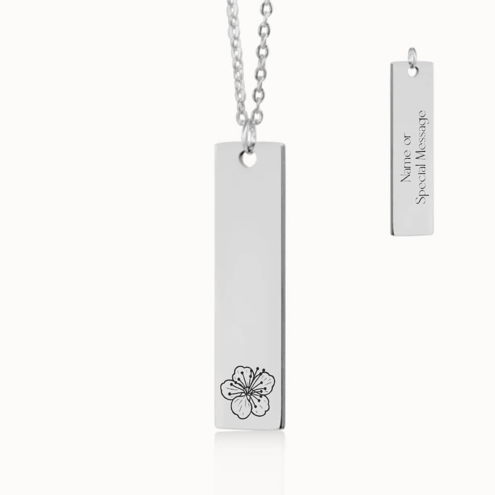 Vertical Birth Flower Necklace in Silver, Personalized Gift for Her