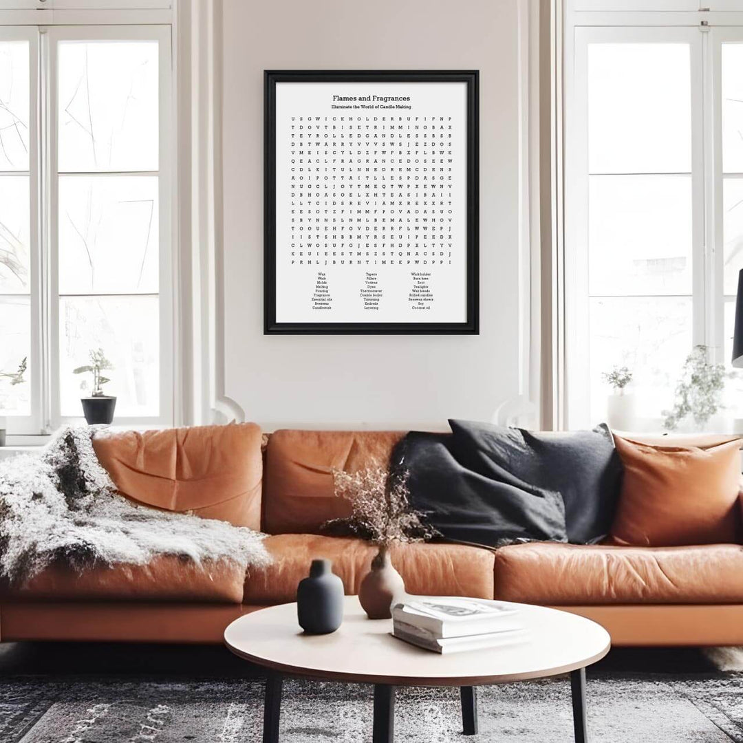 Custom Candle Making Word Search Art Print, Styled#color-finish_black-beveled-frame