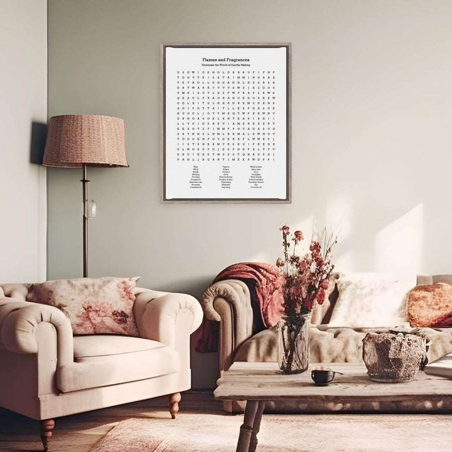 Custom Candle Making Word Search Art Print, Styled#color-finish_gray-floater-frame